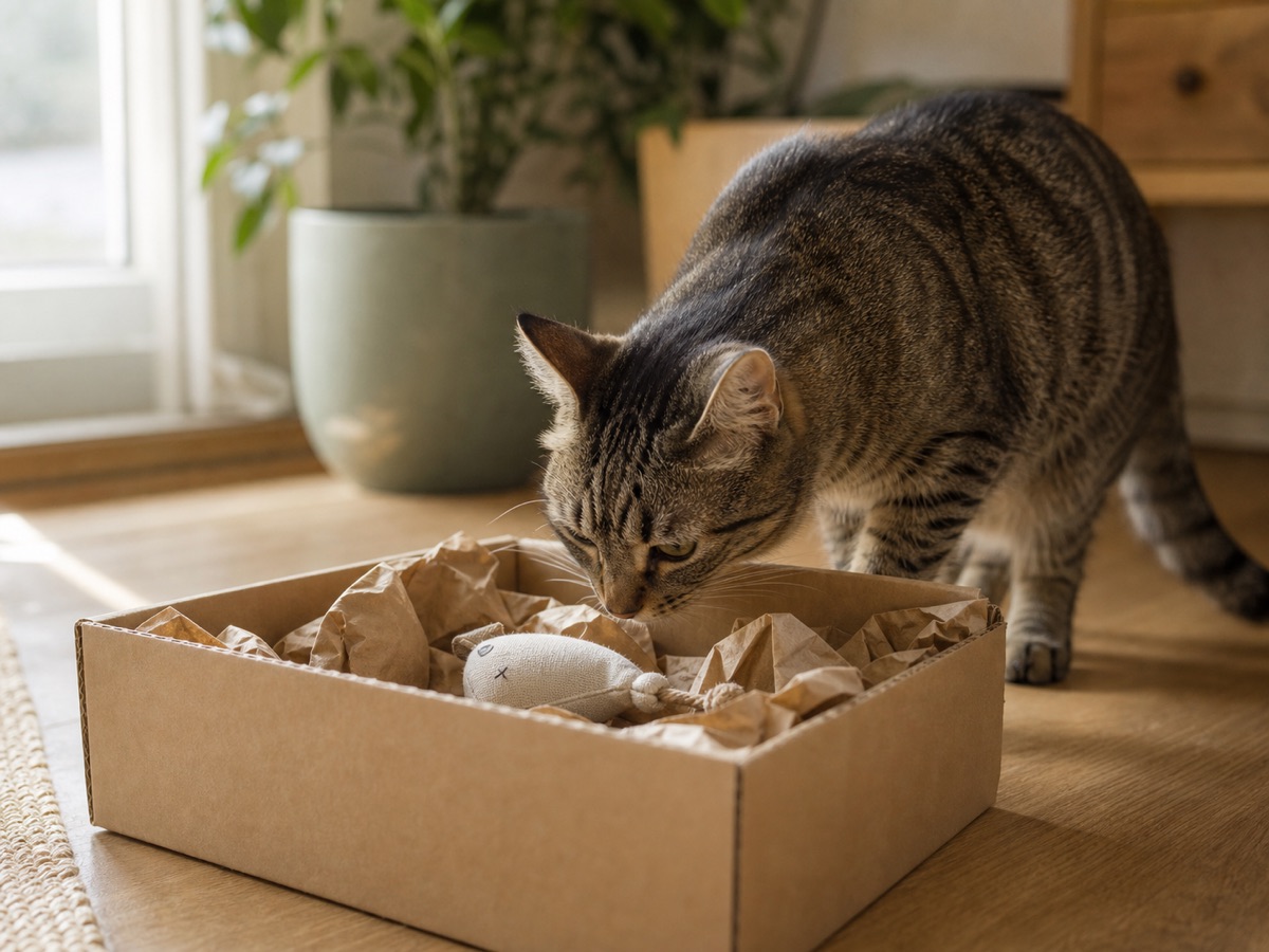 正在探索纸箱的猫咪
