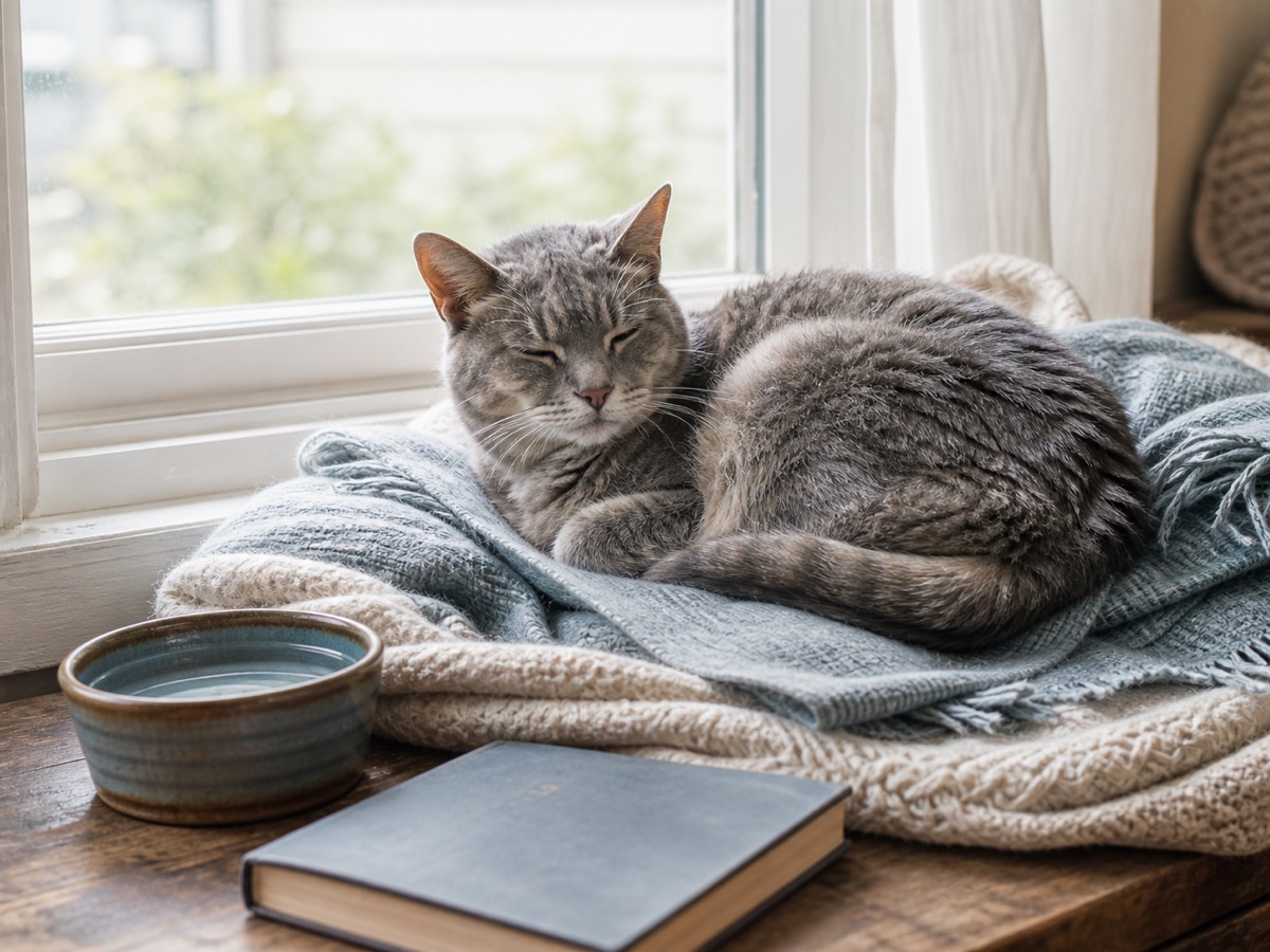 在窗边休息的年长猫咪